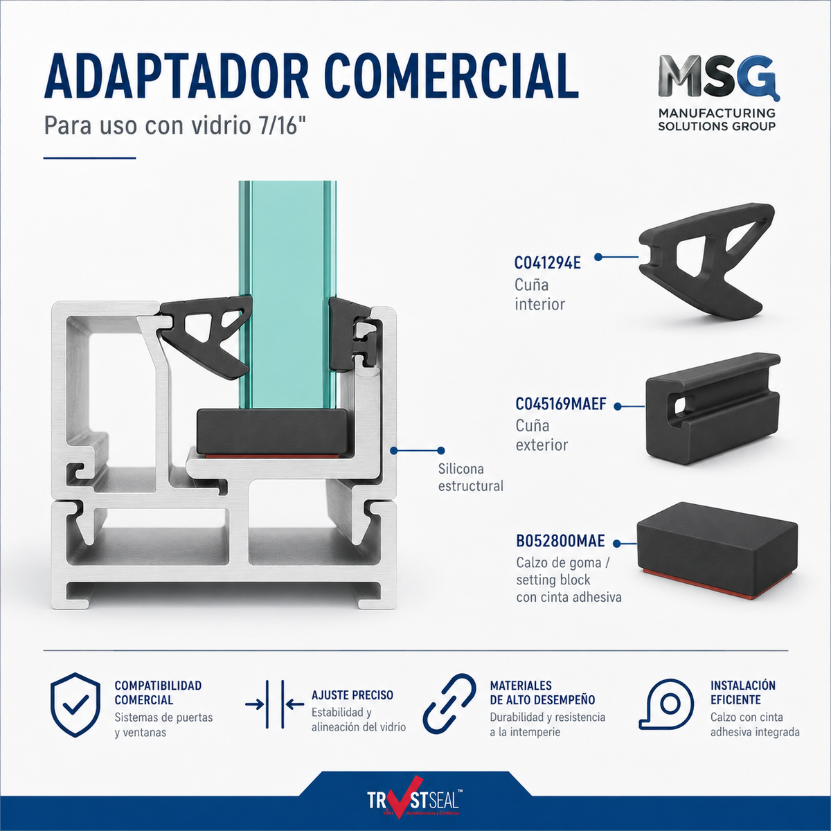 Kit Gomas para Adaptador Comercial Vidrio 7/16"