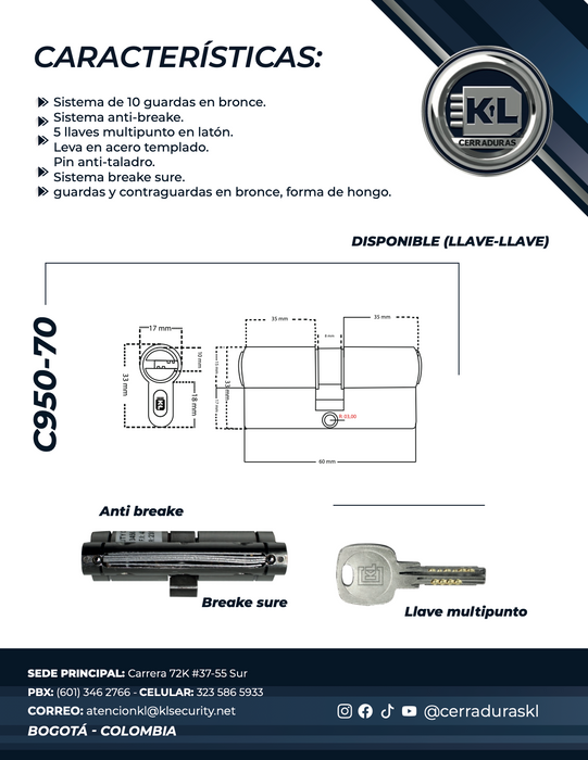 Cilindro Perfil Europeo C950-70