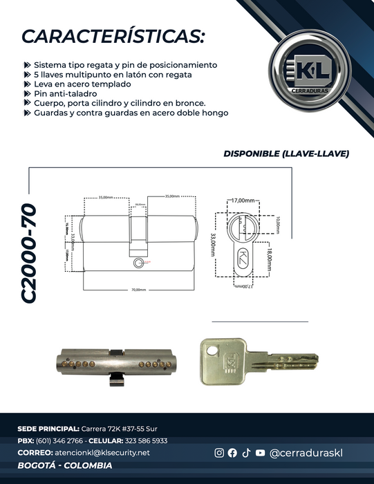 Cilindro Perfil Europeo C2000-70