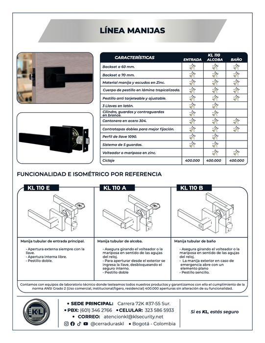 Manija KL 110 Sistema Tubular E