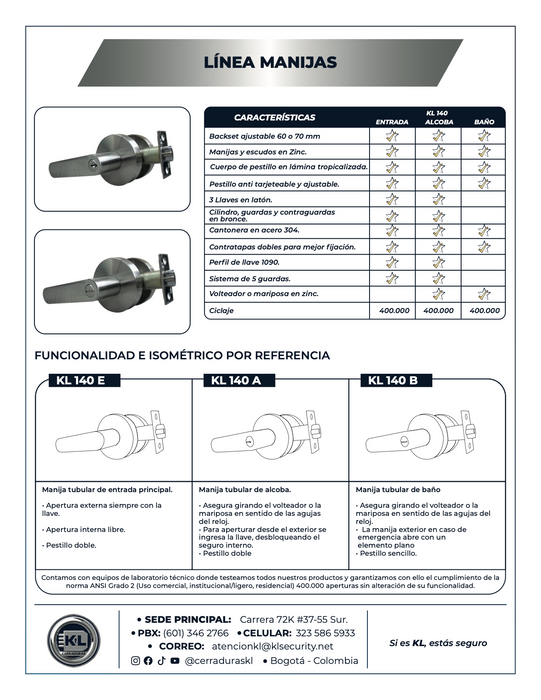 Manija KL 140 Sistema Tubular E