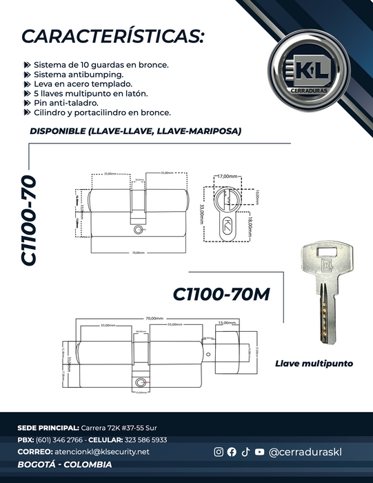 Cilindro Perfil Europeo C1100-70