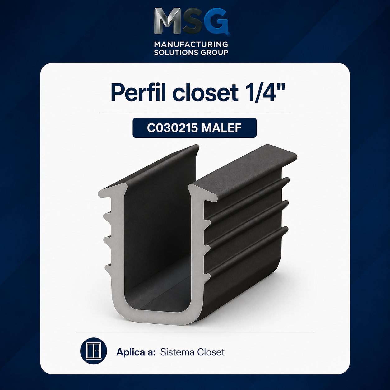 Goma para puerta corrediza de clóset Deluxe – Vidrio de 1/4″